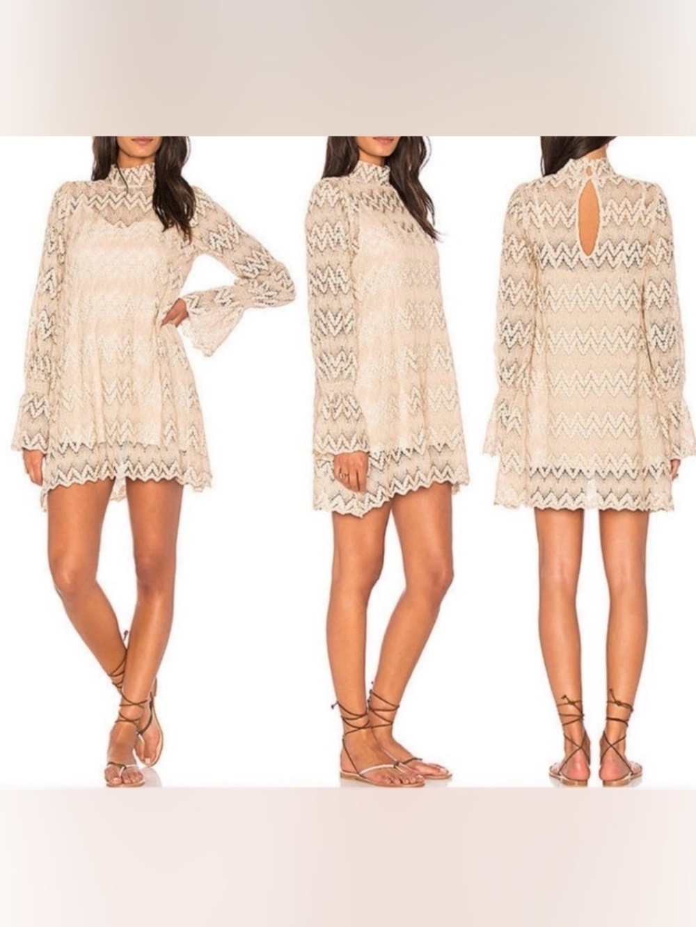 Free People Simone lace long sleeve swing mini dress (Sz Small)  Ptp 21”-22”